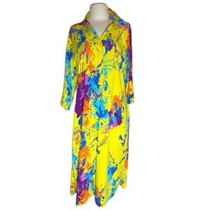 Ashilda yellow multicolor splatter paint print shirt dress size L